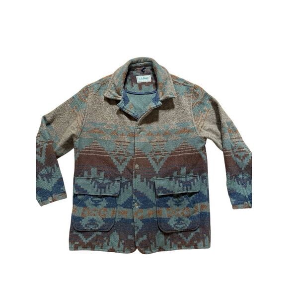 Vintage 90s WOOL/Native/Concho button/Rug jacket/Made in USA L.L.Bean Size XL - Picture 1 of 10